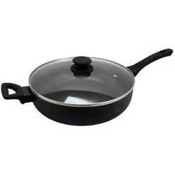 Ashford 5 qt. Aluminum Nonstick Saute Pan in Black with Glass Lid by Oster