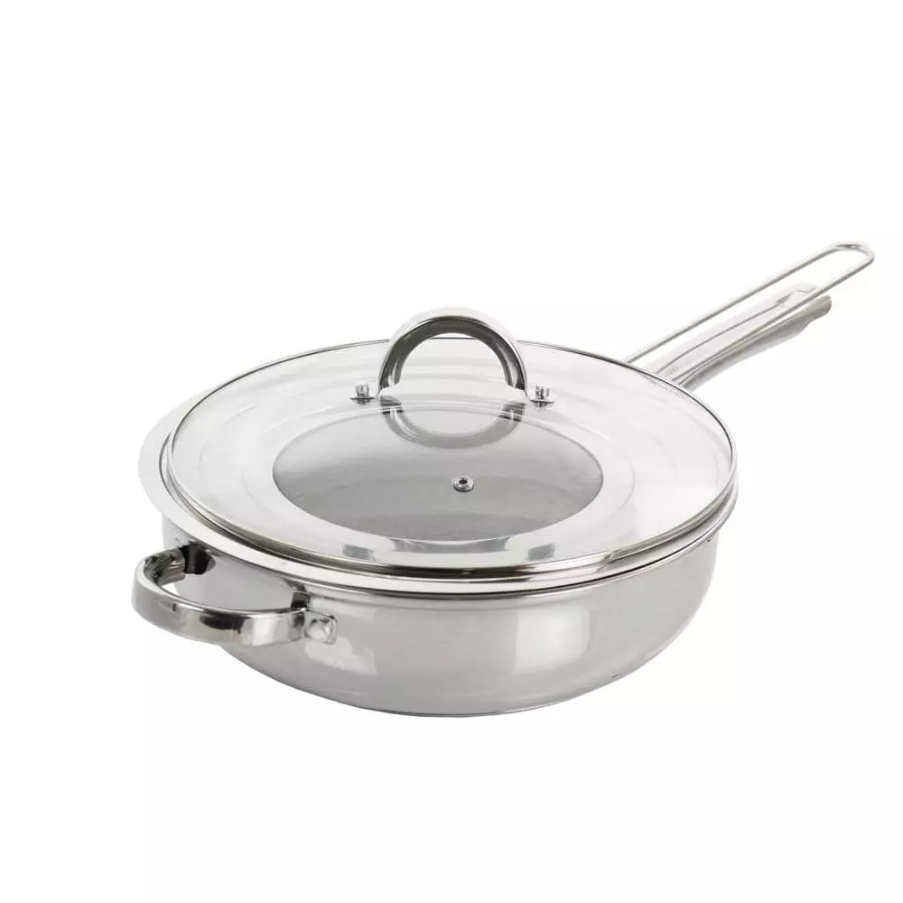 Sangerfield 3 Piece 4 Quart Stainless Steel Saute Pan with Lid and Splatter Guard by Oster 3 Sangerfield 3 Piece 4 Quart Stainless Steel Saute Pan with Lid and Splatter Guard by Oster