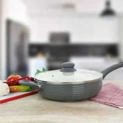 Ridge Valley 3.5 qt. Gray Nonstick Aluminum Saute Pan with Lid by Oster 13 Ridge Valley 3.5 qt. Gray Nonstick Aluminum Saute Pan with Lid by Oster -Cookware Sales Shop oster saute pans 985115187m 31 1000