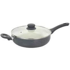 Ridge Valley 3.5 qt. Gray Nonstick Aluminum Saute Pan with Lid by Oster