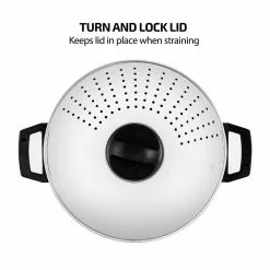 4.8 qt. Silver Stovetop Stainless Steel Pasta Pot with Strainer Lid with Turn-and-Lock Feature and Cool-Touch Handles by OVENTE -Cookware Sales Shop ovente stock pots cw15131s 4f 1000