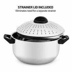 4.8 qt. Silver Stovetop Stainless Steel Pasta Pot with Strainer Lid with Turn-and-Lock Feature and Cool-Touch Handles by OVENTE -Cookware Sales Shop ovente stock pots cw15131s c3 1000