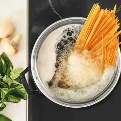 4.8 qt. Silver Stovetop Stainless Steel Pasta Pot with Strainer Lid with Turn-and-Lock Feature and Cool-Touch Handles by OVENTE -Cookware Sales Shop ovente stock pots cw15131s fa 1000