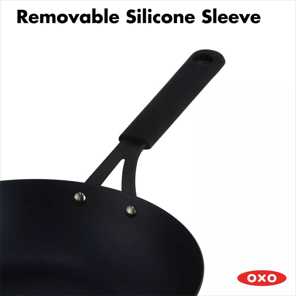 Obsidian 12 in. Pre-Seasoned Carbon Steel Induction Safe Wok with Silicone Sleeve and Helper Handle in Black by OXO 7 Obsidian 12 in. Pre-Seasoned Carbon Steel Induction Safe Wok with Silicone Sleeve and Helper Handle in Black by OXO - Image 5