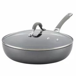 Elementum 12 in. Hard-Anodized Aluminum Nonstick Skillet in Oyster Gray with Glass Lid by Circulon