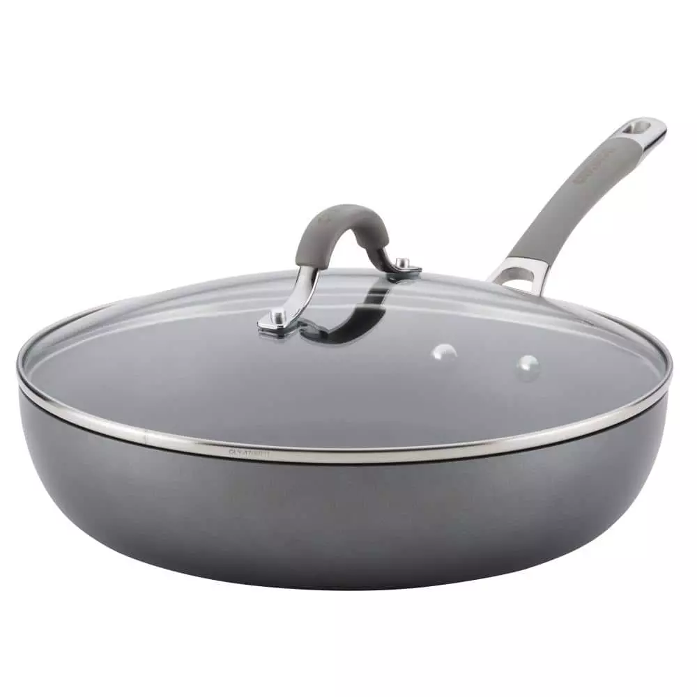 Elementum 12 in. Hard-Anodized Aluminum Nonstick Skillet in Oyster Gray with Glass Lid by Circulon 3 Elementum 12 in. Hard-Anodized Aluminum Nonstick Skillet in Oyster Gray with Glass Lid by Circulon