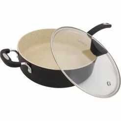 Stone Earth 5.3 qt. Aluminum Ceramic Nonstick Sauce Pan in Lava Black with Glass Lid by Ozeri