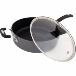 Stone Earth 5.3 qt. Aluminum Ceramic Nonstick Sauce Pan in Granite Gray with Glass Lid by Ozeri