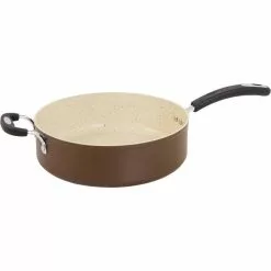 Stone Earth 5.3 qt. Aluminum Ceramic Nonstick Sauce Pan in Coconut Brown with Glass Lid by Ozeri -Cookware Sales Shop ozeri sauce pans zp9 5l 1f 1000