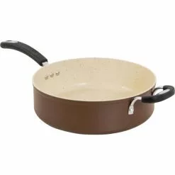 Stone Earth 5.3 qt. Aluminum Ceramic Nonstick Sauce Pan in Coconut Brown with Glass Lid by Ozeri -Cookware Sales Shop ozeri sauce pans zp9 5l 44 1000