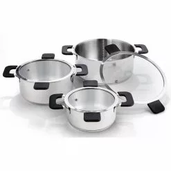 6-Piece Stainless Steel Inductive Pot Set with Straining and Hands-Free Glass Lids by Ozeri 13 6-Piece Stainless Steel Inductive Pot Set with Straining and Hands-Free Glass Lids by Ozeri -Cookware Sales Shop ozeri stock pots zp16 3p 4f 1000