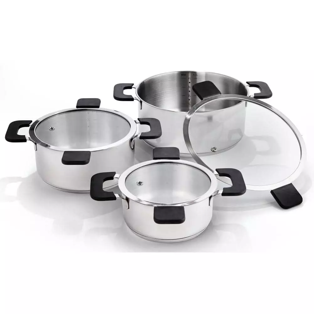 6-Piece Stainless Steel Inductive Pot Set with Straining and Hands-Free Glass Lids by Ozeri 5 6-Piece Stainless Steel Inductive Pot Set with Straining and Hands-Free Glass Lids by Ozeri - Image 3