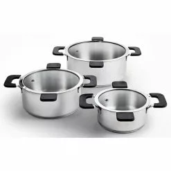 6-Piece Stainless Steel Inductive Pot Set with Straining and Hands-Free Glass Lids by Ozeri
