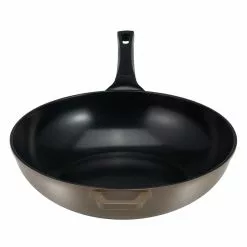 14 in. Green Aluminum Earth Wok with Smooth Ceramic Non-Stick Coating (100% PTFE and PFOA Free) by Ozeri