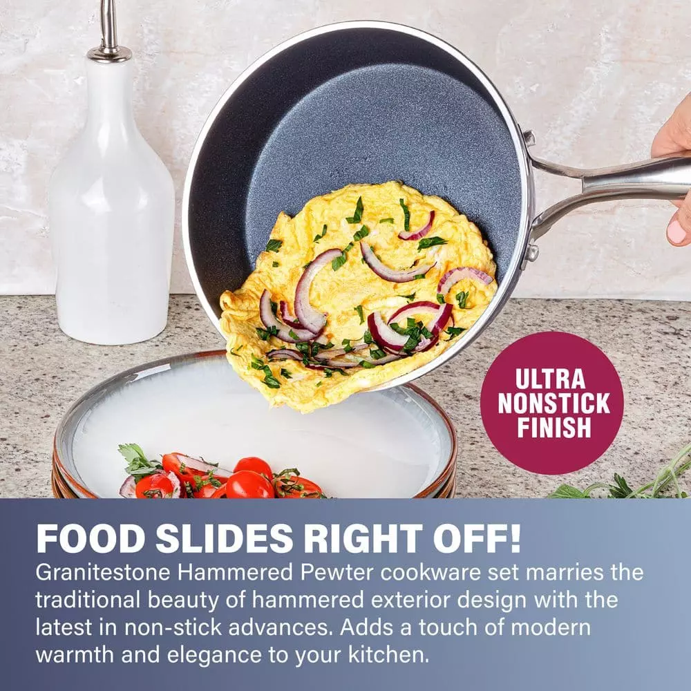 10-Piece Aluminum Hammered Ultra-Durable Non-Stick Diamond Infused Cookware Set in Pewter by GRANITESTONE 8 10-Piece Aluminum Hammered Ultra-Durable Non-Stick Diamond Infused Cookware Set in Pewter by GRANITESTONE - Image 6