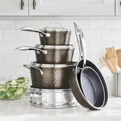 10-Piece Aluminum Hammered Ultra-Durable Non-Stick Diamond Infused Cookware Set in Pewter by GRANITESTONE 14 10-Piece Aluminum Hammered Ultra-Durable Non-Stick Diamond Infused Cookware Set in Pewter by GRANITESTONE -Cookware Sales Shop pewter granitestone skillets 2901 a0 1000