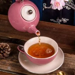 1-Piece Porcelain Tea Pot Pink Tea Pot Teacup and Saucer Set by Artvigor -Cookware Sales Shop pink artvigor tea kettles art cc009 1f 1000