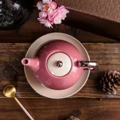 1-Piece Porcelain Tea Pot Pink Tea Pot Teacup and Saucer Set by Artvigor -Cookware Sales Shop pink artvigor tea kettles art cc009 31 1000