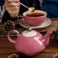 1-Piece Porcelain Tea Pot Pink Tea Pot Teacup and Saucer Set by Artvigor -Cookware Sales Shop pink artvigor tea kettles art cc009 44 1000