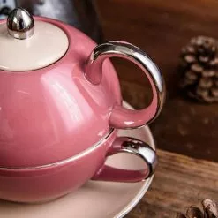 1-Piece Porcelain Tea Pot Pink Tea Pot Teacup and Saucer Set by Artvigor -Cookware Sales Shop pink artvigor tea kettles art cc009 4f 1000