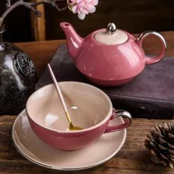 1-Piece Porcelain Tea Pot Pink Tea Pot Teacup and Saucer Set by Artvigor -Cookware Sales Shop pink artvigor tea kettles art cc009 fa 1000