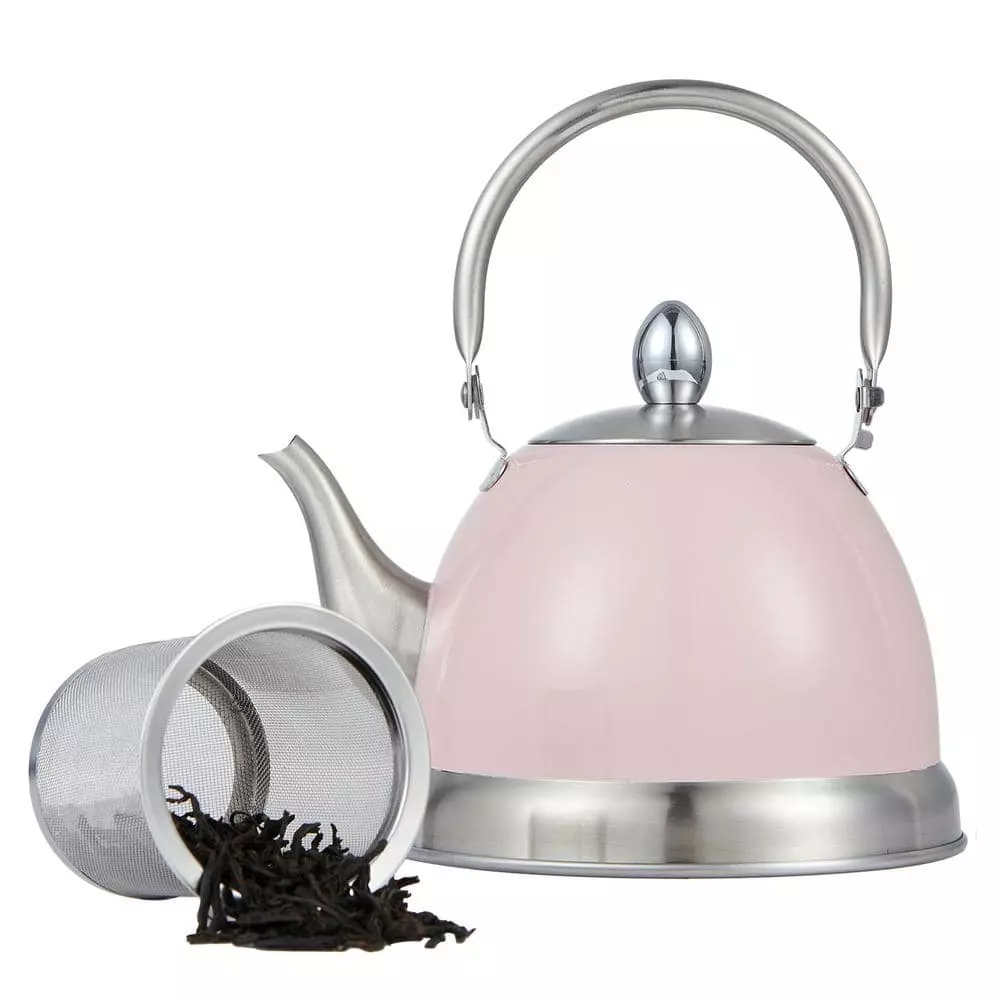 4 Cups Pink Stainless Steel Tea Kettle Teapot with Folding Handle, Removable Infuser Basket for Tea Bag Loose Tea Leaves by Creative Home 3 4 Cups Pink Stainless Steel Tea Kettle Teapot with Folding Handle, Removable Infuser Basket for Tea Bag Loose Tea Leaves by Creative Home