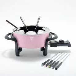 3 qt. Pink Ceramic Non-Stick Multi-Use Fondue Pot Set with 8-Fondue Forks by GreenLife
