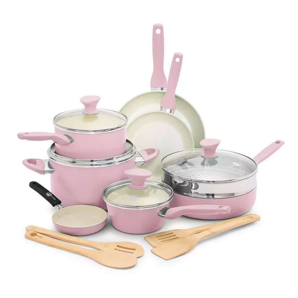 Rio Healthy Ceramic Nonstick 16 Piece Cookware Pots and Pans Set in Pink by GreenPan 3 Rio Healthy Ceramic Nonstick 16 Piece Cookware Pots and Pans Set in Pink by GreenPan