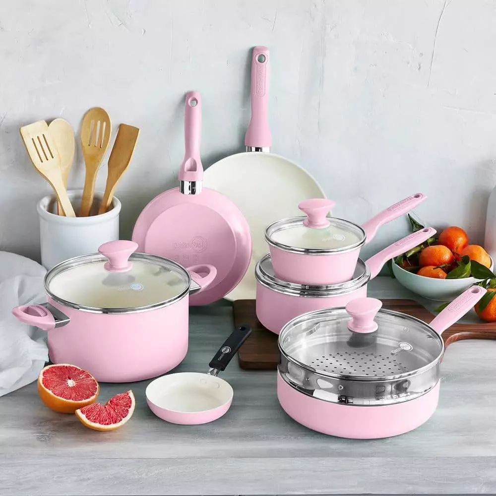 Rio Healthy Ceramic Nonstick 16 Piece Cookware Pots and Pans Set in Pink by GreenPan 4 Rio Healthy Ceramic Nonstick 16 Piece Cookware Pots and Pans Set in Pink by GreenPan - Image 2