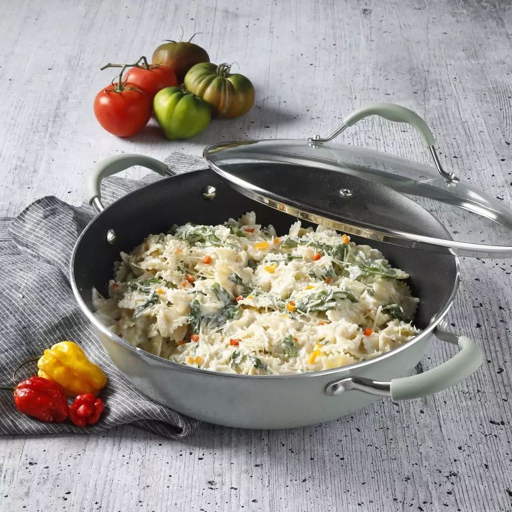 5 qt. Enameled Aluminum Everyday Pan in Pistachio With Silicone Handles by Unbranded 4 5 qt. Enameled Aluminum Everyday Pan in Pistachio With Silicone Handles by Unbranded - Image 2