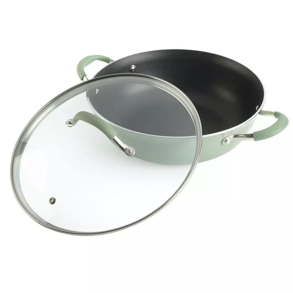 5 qt. Enameled Aluminum Everyday Pan in Pistachio With Silicone Handles by Unbranded 7 5 qt. Enameled Aluminum Everyday Pan in Pistachio With Silicone Handles by Unbranded - Image 5