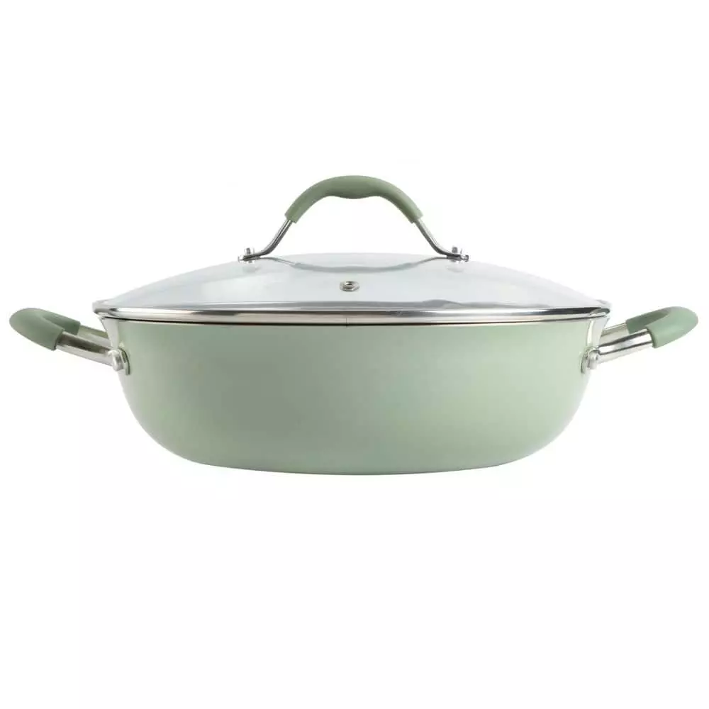 5 qt. Enameled Aluminum Everyday Pan in Pistachio With Silicone Handles by Unbranded 6 5 qt. Enameled Aluminum Everyday Pan in Pistachio With Silicone Handles by Unbranded - Image 4
