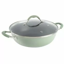 5 qt. Enameled Aluminum Everyday Pan in Pistachio With Silicone Handles by Unbranded 19 5 qt. Enameled Aluminum Everyday Pan in Pistachio With Silicone Handles by Unbranded -Cookware Sales Shop pistachio unbranded saute pans 985118624m fa 1000