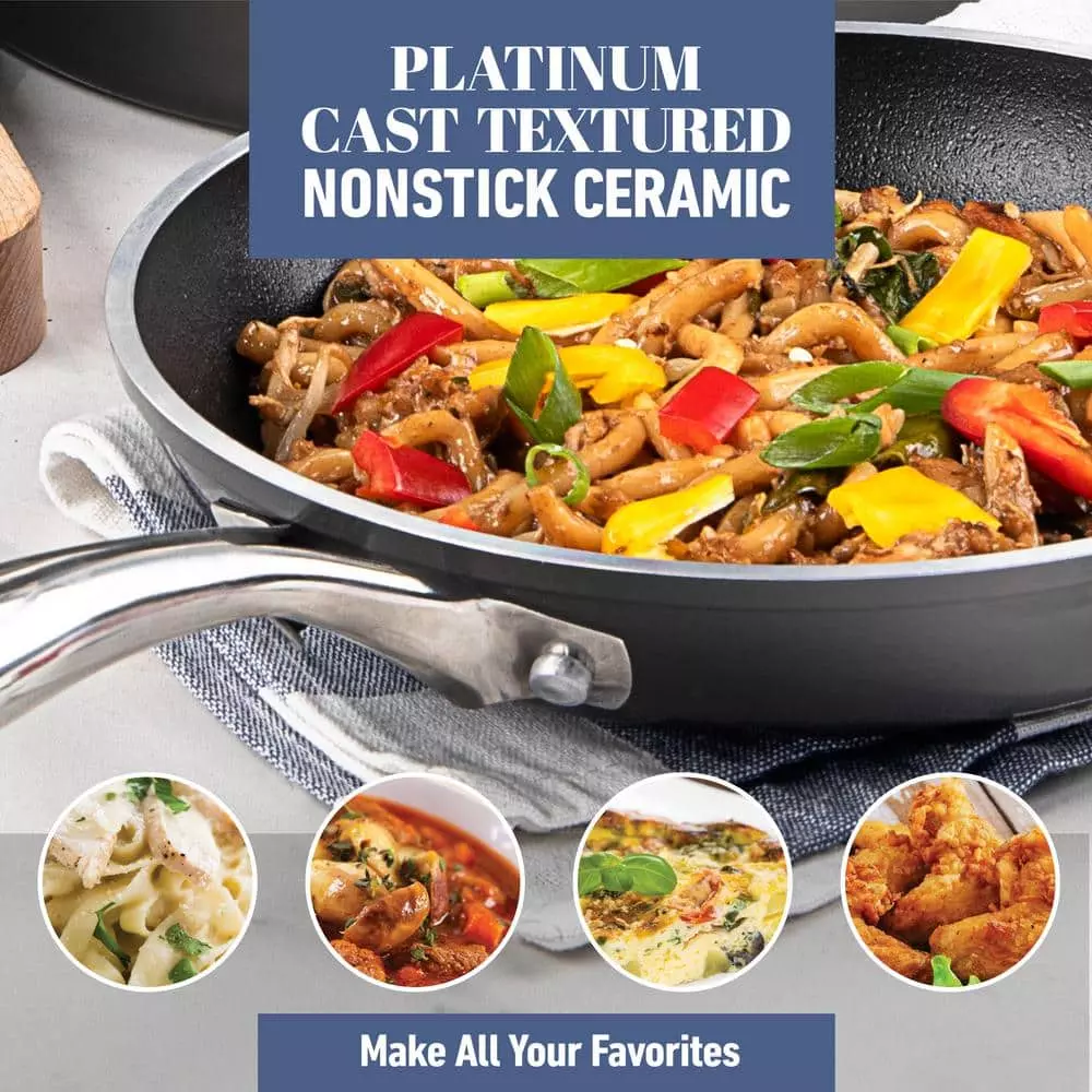 10-Piece Cast-Textured Aluminum Ti-Ceramic Nonstick Cookware Set in Platinum by Gotham Steel 6 10-Piece Cast-Textured Aluminum Ti-Ceramic Nonstick Cookware Set in Platinum by Gotham Steel - Image 4