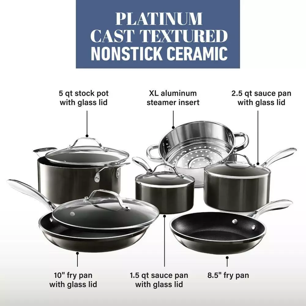 10-Piece Cast-Textured Aluminum Ti-Ceramic Nonstick Cookware Set in Platinum by Gotham Steel 5 10-Piece Cast-Textured Aluminum Ti-Ceramic Nonstick Cookware Set in Platinum by Gotham Steel - Image 3