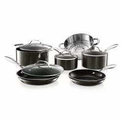 10-Piece Cast-Textured Aluminum Ti-Ceramic Nonstick Cookware Set in Platinum by Gotham Steel