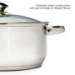 Pure Intentions 5 qt. Round Stainless Steel Dutch Oven in Polished Stainless Steel with Glass Lid by Ecolution -Cookware Sales Shop polished stainless steel ecolution dutch ovens estl 4505 1f 1000