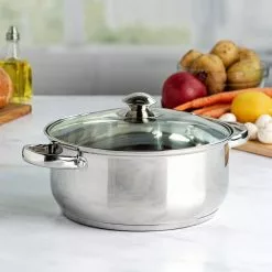 Pure Intentions 5 qt. Round Stainless Steel Dutch Oven in Polished Stainless Steel with Glass Lid by Ecolution -Cookware Sales Shop polished stainless steel ecolution dutch ovens estl 4505 76 1000