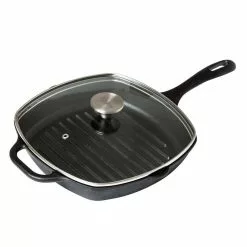 10 in. Glass Lid with Stainless Steel Knob for Grill Pan by Victoria 9 10 in. Glass Lid with Stainless Steel Knob for Grill Pan by Victoria -Cookware Sales Shop pot lids lid 485 4f 1000