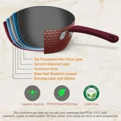 11 Pc Nonstick Diamond Pattern Kitchen Cookware Pot & Pan Set, Purple by NutriChef 10 11 Pc Nonstick Diamond Pattern Kitchen Cookware Pot & Pan Set, Purple by NutriChef -Cookware Sales Shop purple nutrichef pot pan sets nccw11pur 4f 1000