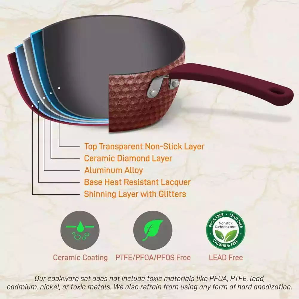 11 Pc Nonstick Diamond Pattern Kitchen Cookware Pot & Pan Set, Purple by NutriChef 5 11 Pc Nonstick Diamond Pattern Kitchen Cookware Pot & Pan Set, Purple by NutriChef - Image 3