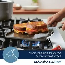 Cook + Create 11 in. x 11 in., Gray, Aluminum, Nonstick Stovetop Griddle Pan by Rachael Ray -Cookware Sales Shop rachael ray griddles 14745 1f 1000