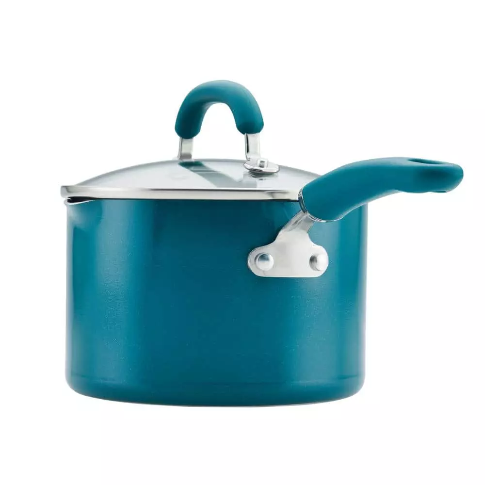 3 qt. Teal Create Delicious Aluminum Nonstick Straining Saucepan Shimmer by Rachael Ray 6 3 qt. Teal Create Delicious Aluminum Nonstick Straining Saucepan Shimmer by Rachael Ray - Image 4