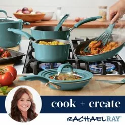 Cook + Create 3-qt. Aluminum Nonstick Saucier Sauce Pan in Agave Blue by Rachael Ray -Cookware Sales Shop rachael ray sauce pans 14750 44 1000