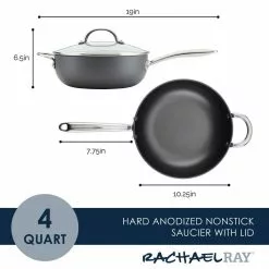 4 qt. Gray Professional Hard Anodized Aluminum Nonstick Saucier Pan with Lid by Rachael Ray -Cookware Sales Shop rachael ray sauce pans 80088 4f 1000