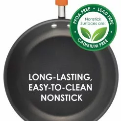 Classic Brights 5 qt. Hard-Anodized Aluminum Nonstick Saute Pan in Orange and Gray with Glass Lid by Rachael Ray 19 Classic Brights 5 qt. Hard-Anodized Aluminum Nonstick Saute Pan in Orange and Gray with Glass Lid by Rachael Ray -Cookware Sales Shop rachael ray saute pans 87395 44 1000