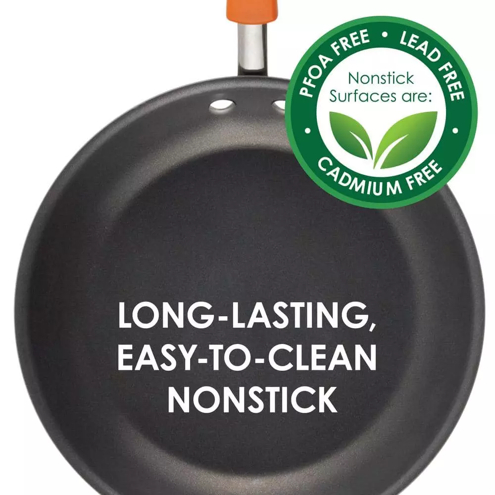 Classic Brights 5 qt. Hard-Anodized Aluminum Nonstick Saute Pan in Orange and Gray with Glass Lid by Rachael Ray 10 Classic Brights 5 qt. Hard-Anodized Aluminum Nonstick Saute Pan in Orange and Gray with Glass Lid by Rachael Ray - Image 8