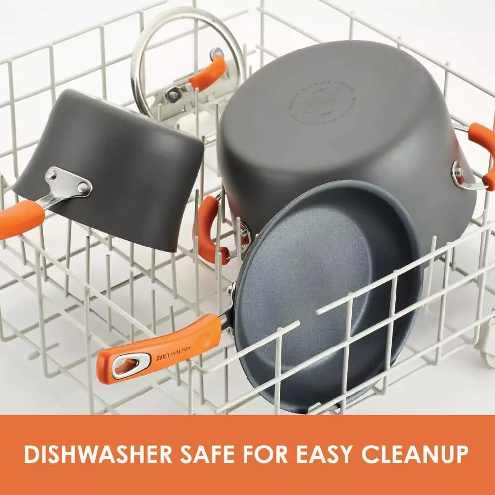 Classic Brights 5 qt. Hard-Anodized Aluminum Nonstick Saute Pan in Orange and Gray with Glass Lid by Rachael Ray 8 Classic Brights 5 qt. Hard-Anodized Aluminum Nonstick Saute Pan in Orange and Gray with Glass Lid by Rachael Ray - Image 6