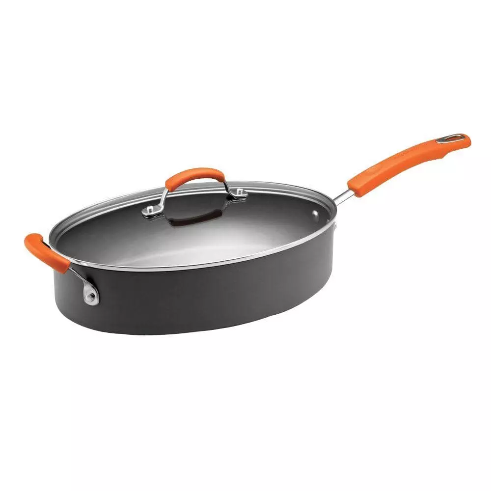 Classic Brights 5 qt. Hard-Anodized Aluminum Nonstick Saute Pan in Orange and Gray with Glass Lid by Rachael Ray 3 Classic Brights 5 qt. Hard-Anodized Aluminum Nonstick Saute Pan in Orange and Gray with Glass Lid by Rachael Ray