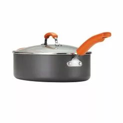 Classic Brights 5 qt. Hard-Anodized Aluminum Nonstick Saute Pan in Orange and Gray with Glass Lid by Rachael Ray 15 Classic Brights 5 qt. Hard-Anodized Aluminum Nonstick Saute Pan in Orange and Gray with Glass Lid by Rachael Ray -Cookware Sales Shop rachael ray saute pans 87395 66 1000